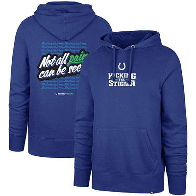 Men's '47 Royal Indianapolis Colts Not All Pain Can Be Seen Kicking the Stigma Pullover Hoodie
