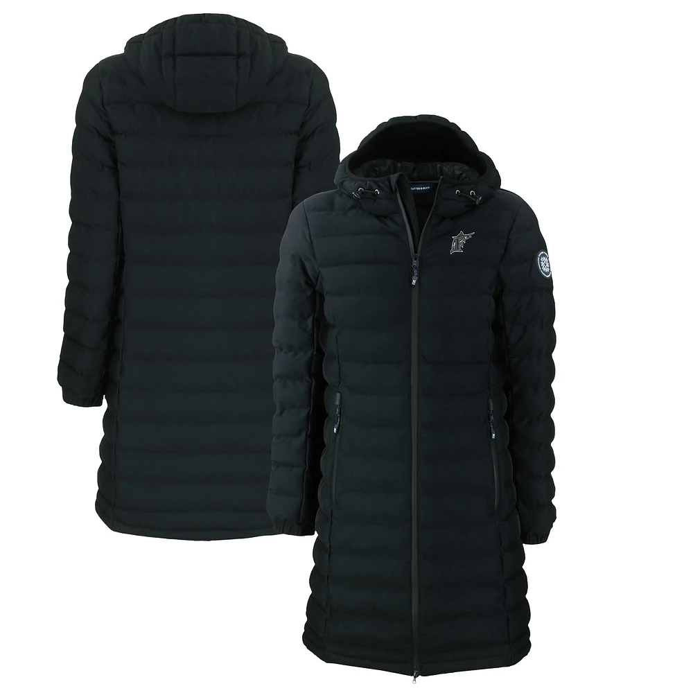 Women's Cutter & Buck Black Florida Marlins Cooperstown Collection Mission Ridge Repreve Eco Insulated Long Full-Zip Puffer Jacket