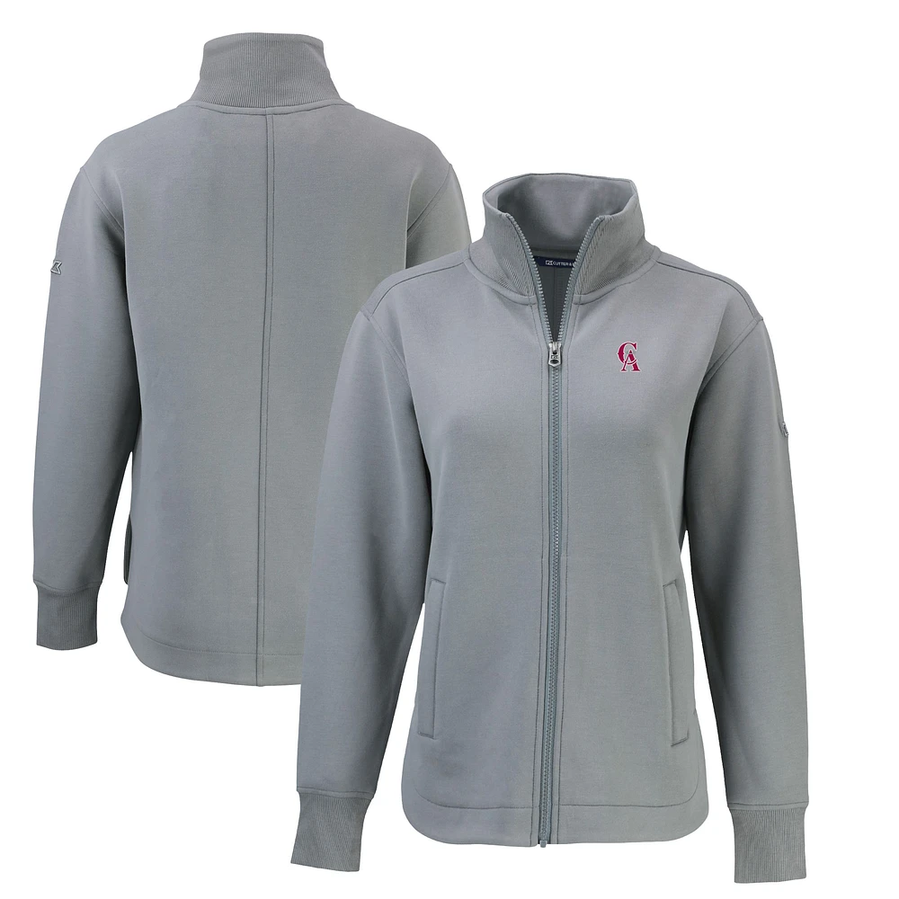 Women's Cutter & Buck Gray California Angels Cooperstown Collection Roam Eco Recycled Full-Zip Jacket