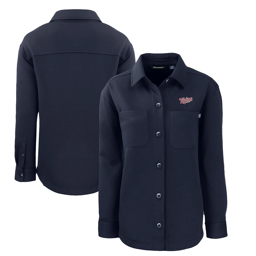 Women's Cutter & Buck Navy Minnesota Twins Cooperstown Collection Roam Eco Knit Full-Snap Shacket