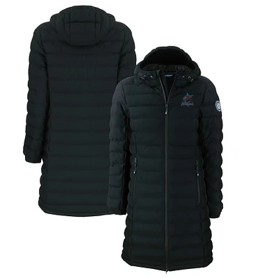 Women's Cutter & Buck Black Miami Marlins Mission Ridge Repreve Eco Insulated Full-Zip Long Puffer Jacket