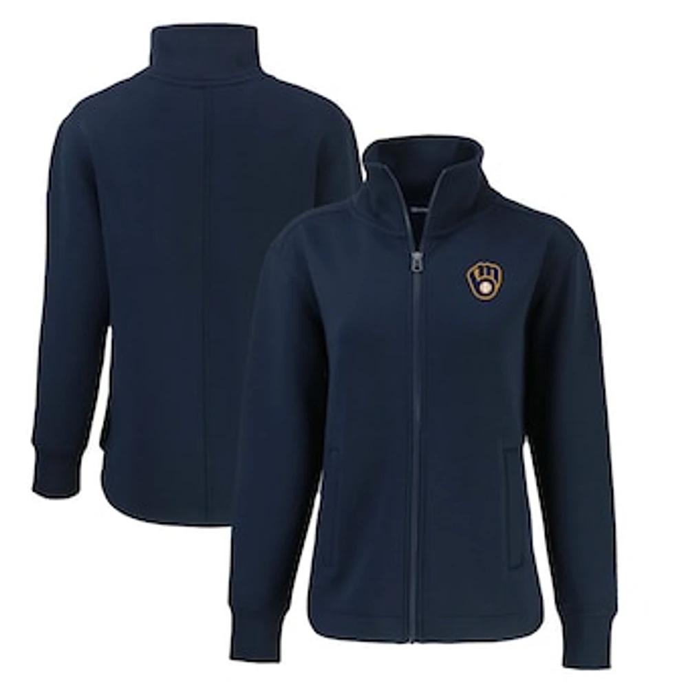 Women's Cutter & Buck Navy Milwaukee Brewers Roam Eco Recycled Full-Zip Jacket