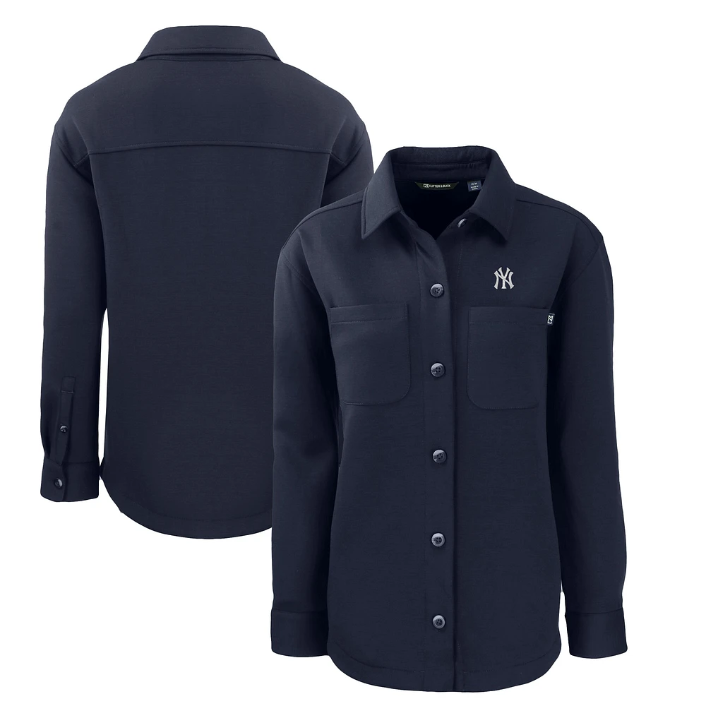 Women's Cutter & Buck Navy New York Yankees Roam Eco Knit Tri-Blend Full-Snap Shacket