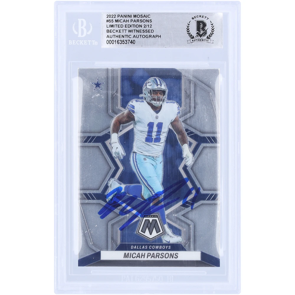 Limited Edition of 12: Micah Parsons Dallas Cowboys Autographed 2022 Panini Mosaic Beckett Fanatics Witnessed Authenticated Card