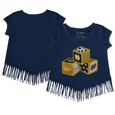 Toddler Tiny Turnip Navy Notre Dame Fighting Irish Blocks Fringe T-Shirt