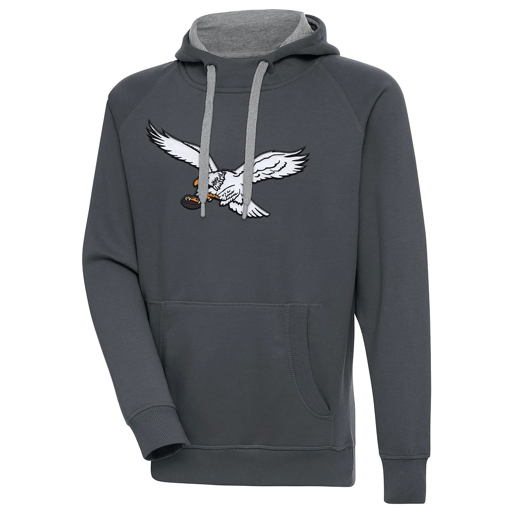 Men's Antigua Charcoal Philadelphia Eagles Throwback Logo Victory Pullover Sweatshirt