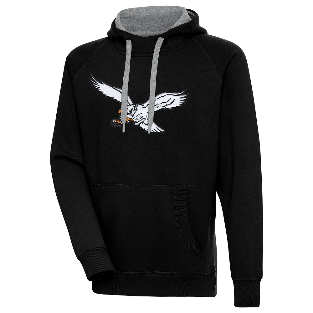 Men's Antigua Black Philadelphia Eagles Throwback Logo Victory Pullover Hoodie