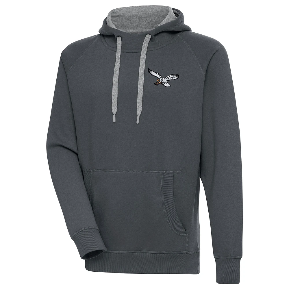 Men's Antigua Charcoal Philadelphia Eagles Throwback Logo Victory Pullover Hoodie