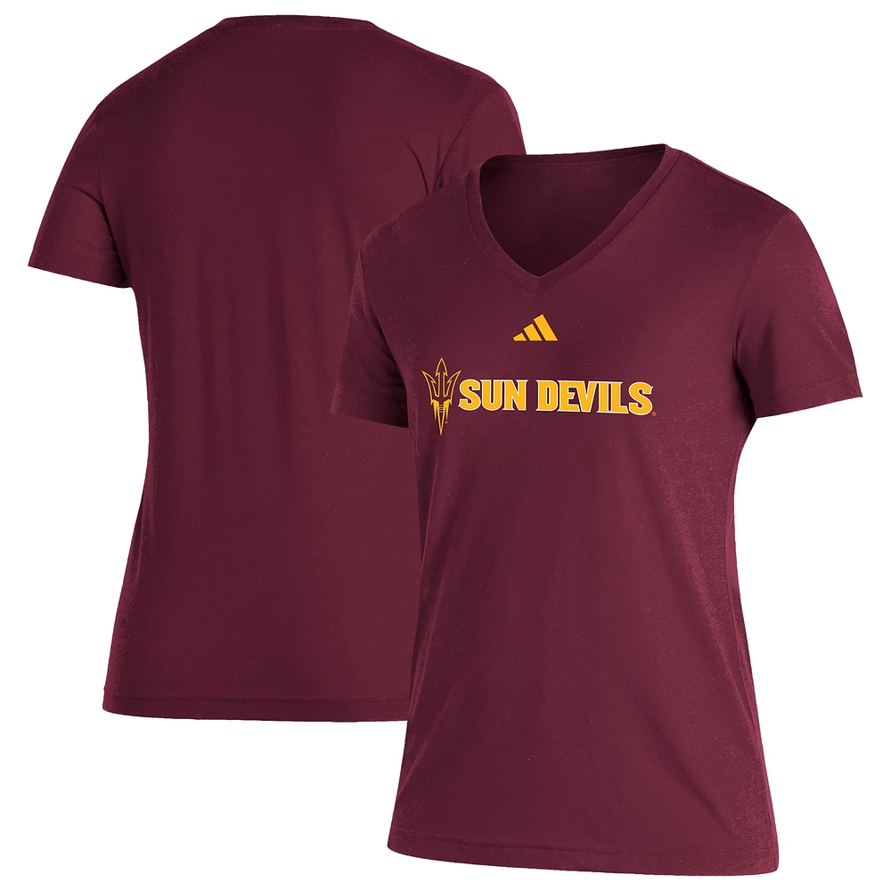 Women's adidas Maroon Arizona State Sun Devils Blend V-Neck T-Shirt