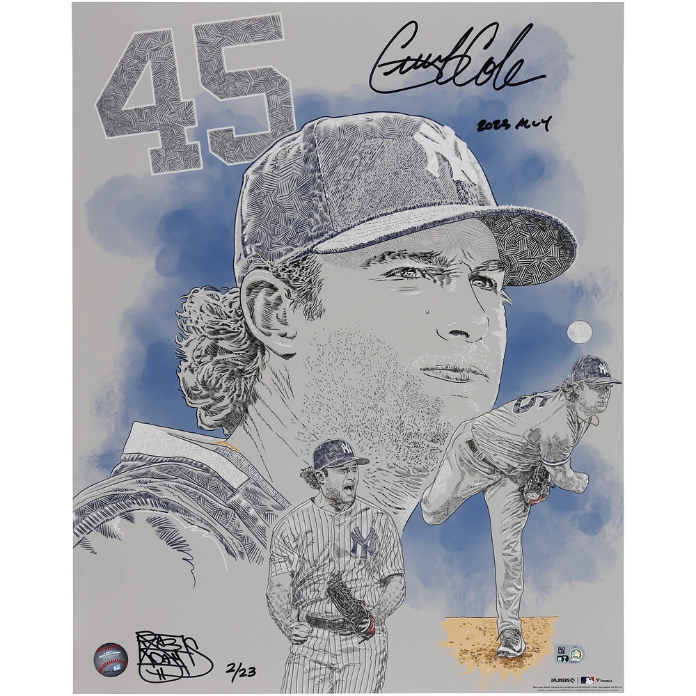 Gerrit Cole New York Yankees Autographed 16" x 20" Photo Print with "2023 AL Cy Young" Inscription - Art and Signed by Maz Adams - Limited Edition of 23