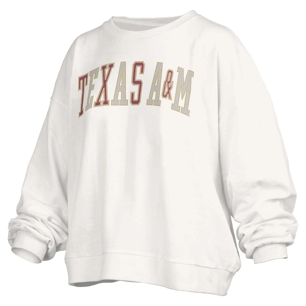 Women's Pressbox White Texas A&M Aggies Janise Sequin Waist Length Oversized Pullover Sweatshirt