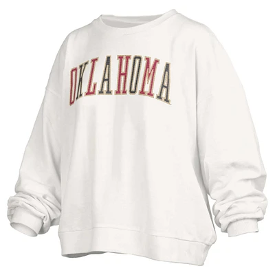 Women's Pressbox White Oklahoma Sooners Janise Sequin Waist Length Oversized Pullover Sweatshirt