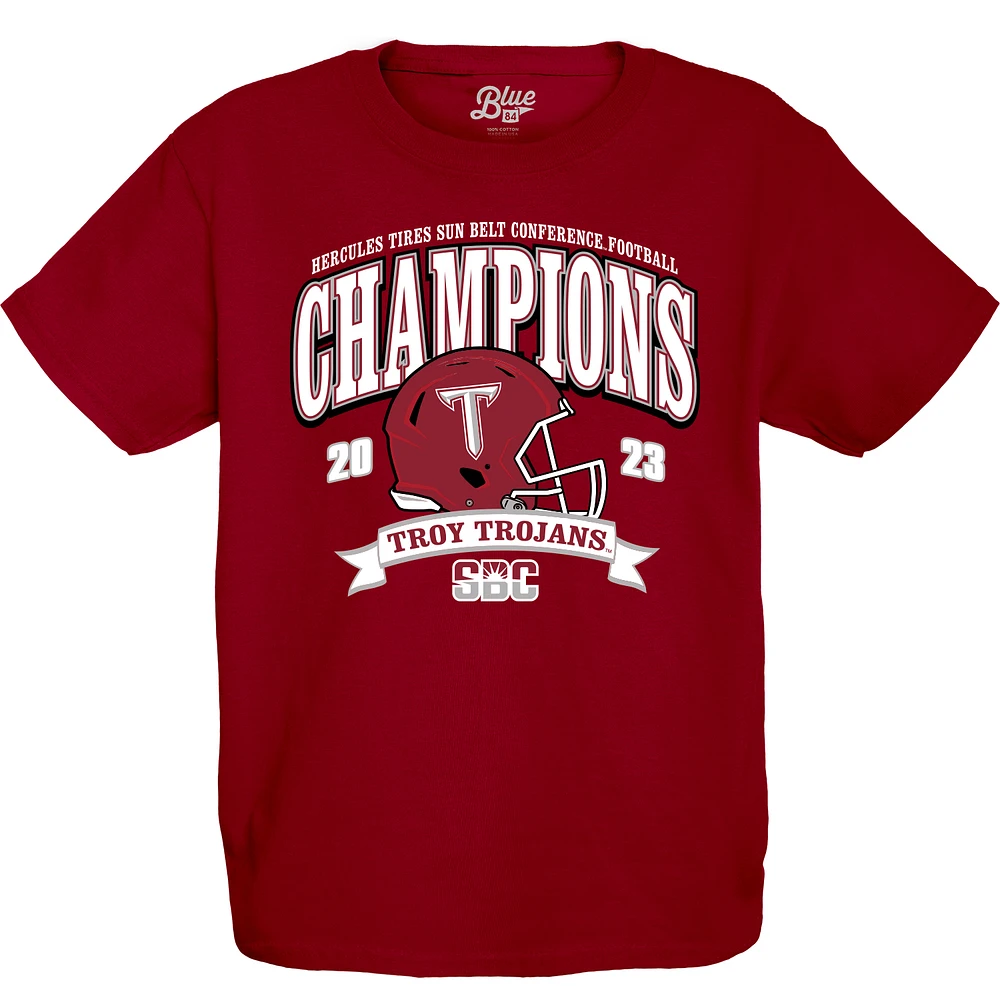 Youth Blue 84 Cardinal Troy University Trojans 2023 Sun Belt Football Conference Champions T-Shirt