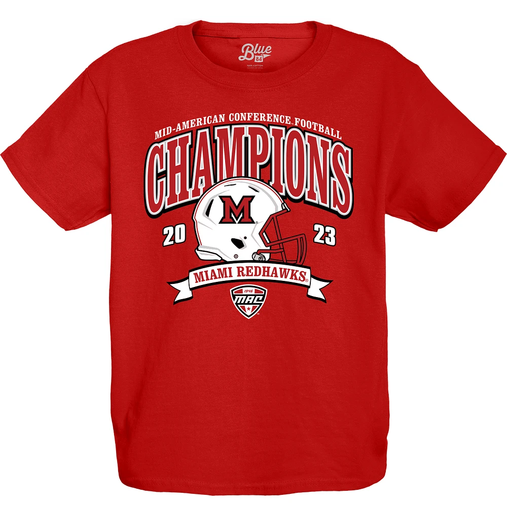 Youth Blue 84 Red Miami University RedHawks 2023 MAC Football Conference Champions T-Shirt