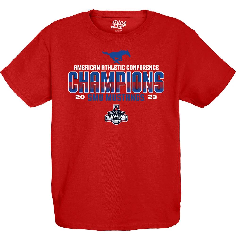 Youth Blue 84 Red SMU Mustangs 2023 AAC Football Conference Champions Locker Room T-Shirt