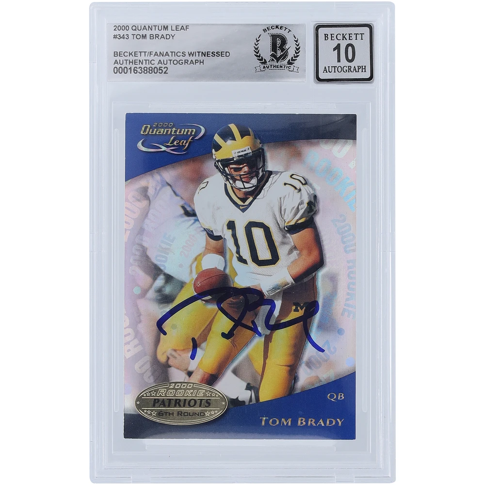 Tom Brady New England Patriots Autographed 2000 Quantum Leaf #343 Beckett Fanatics Witnessed Authenticated 10 Rookie Card