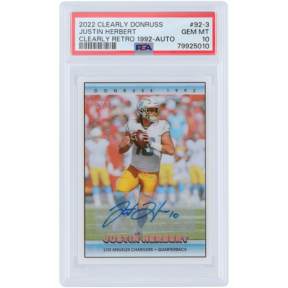 Justin Herbert Los Angeles Chargers Autographed 2022 Panini Clearly Donruss Retro 1992 #92-3 #18/25 PSA Authenticated 10 Card