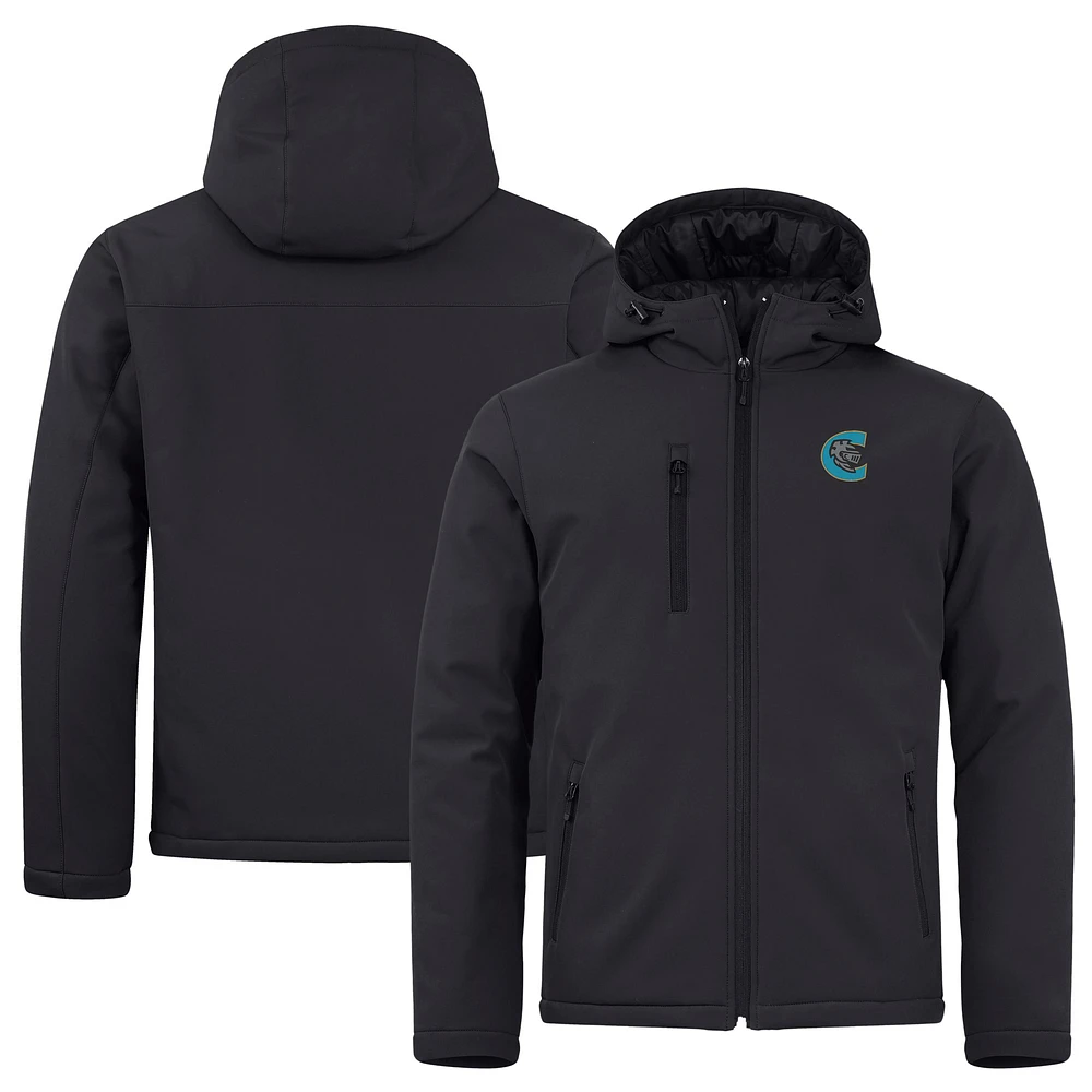 Men's Cutter & Buck Black Charlotte Knights Clique Equinox Insulated Softshell Full-Zip Jacket