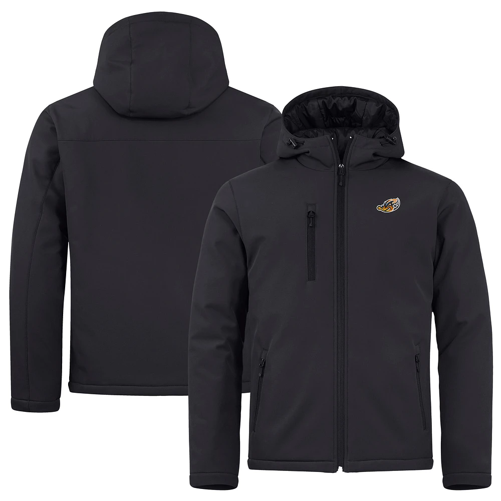 Men's Cutter & Buck Black Akron RubberDucks Clique Equinox Insulated Softshell Full-Zip Jacket