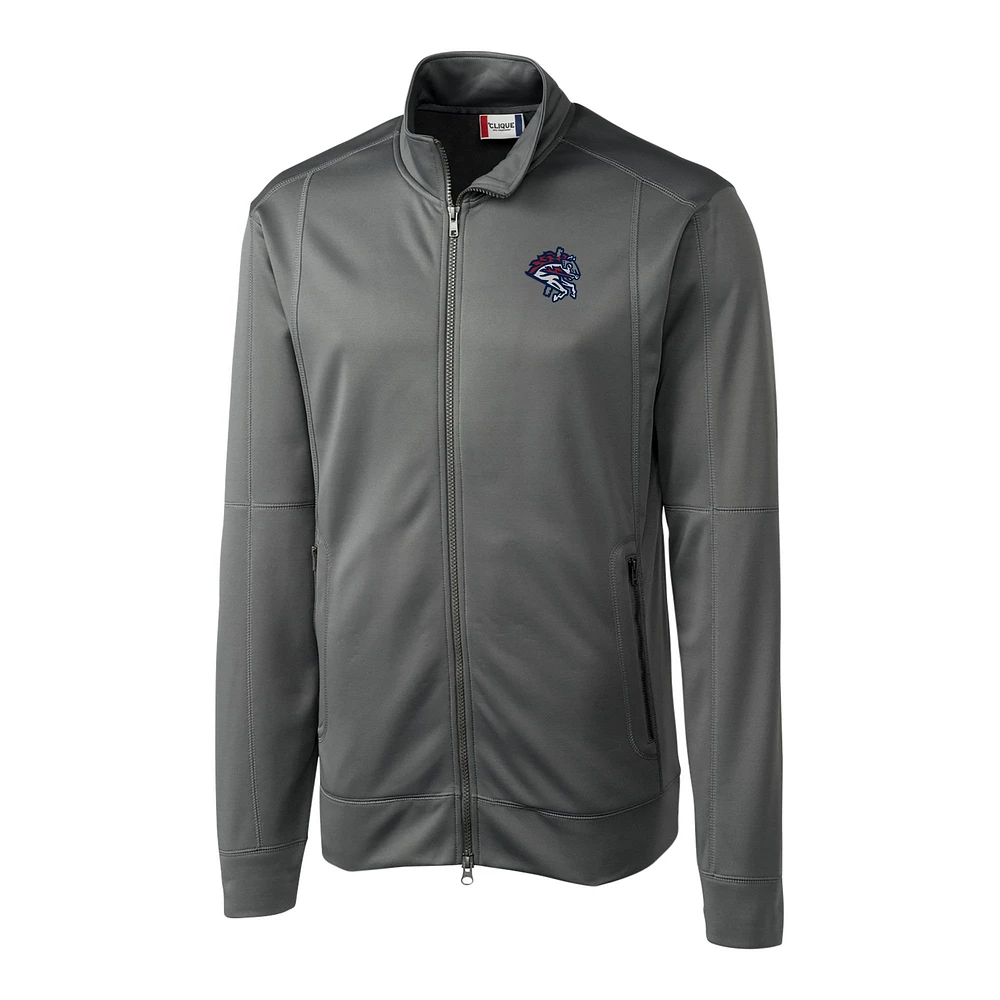 Men's Cutter & Buck Gray Binghamton Rumble Ponies Clique Helsa Performance Full-Zip Knit Jacket