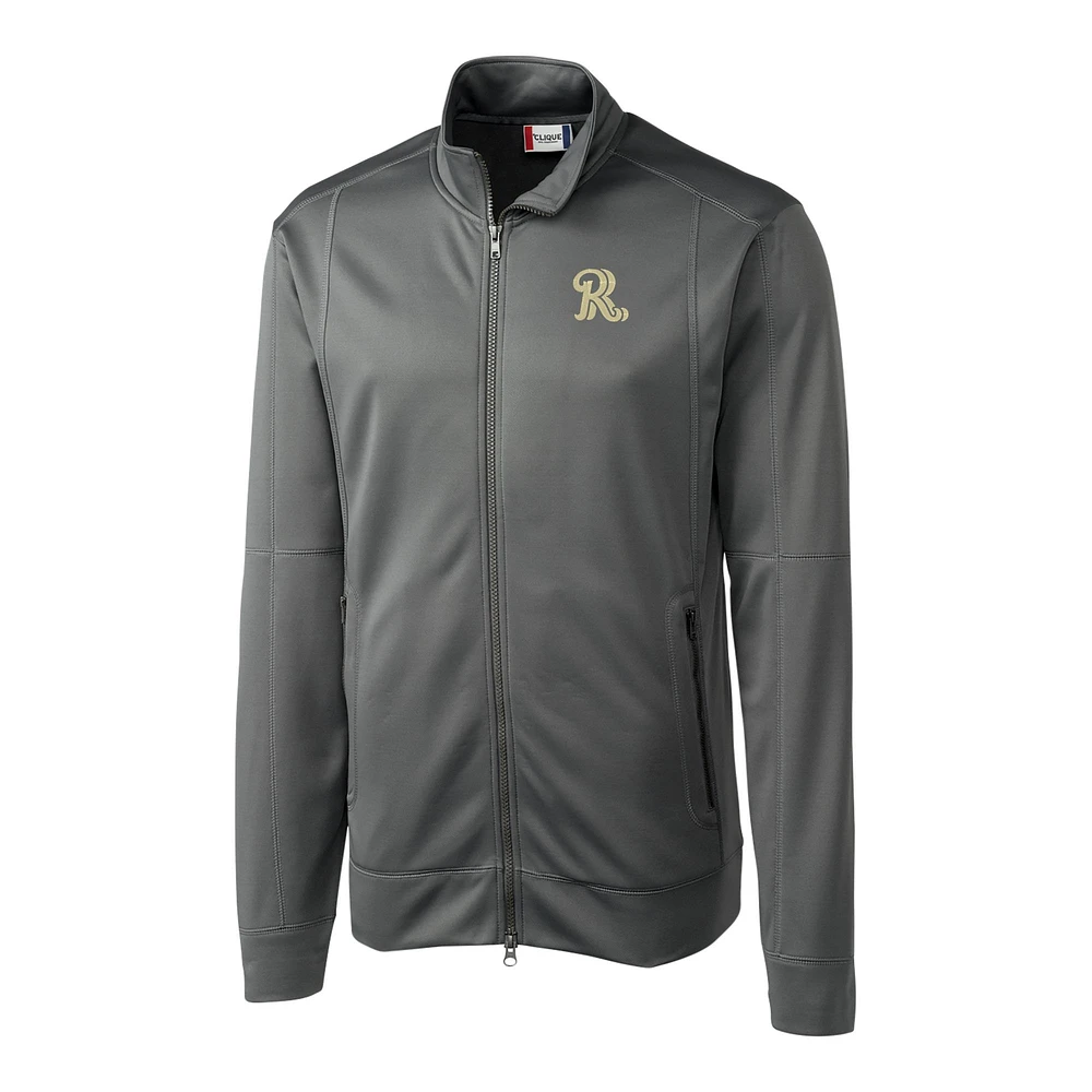Men's Cutter & Buck Gray Frisco RoughRiders Clique Helsa Performance Full-Zip Knit Jacket