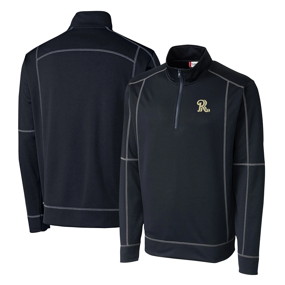 Men's Cutter & Buck Navy Frisco RoughRiders Clique Helsa Performance Half-Zip Knit Pullover