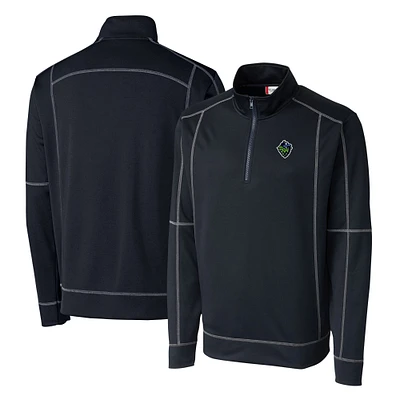 Men's Cutter & Buck Navy Hillsboro Hops Clique Helsa Performance Half-Zip Knit Pullover