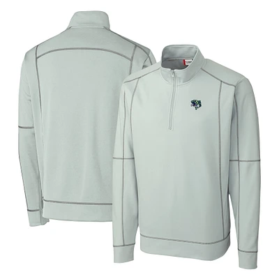 Men's Cutter & Buck Gray Gwinnett Stripers Clique Helsa Performance Half-Zip Knit Pullover