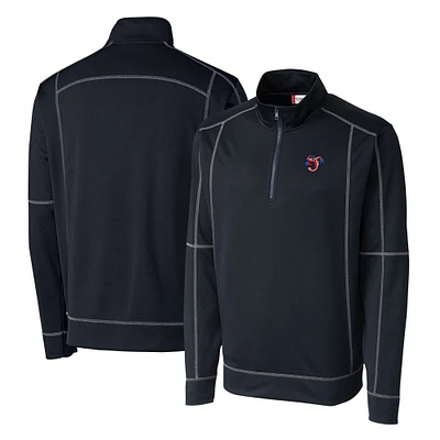 Men's Cutter & Buck Navy Jacksonville Jumbo Shrimp Clique Helsa Performance Half-Zip Knit Pullover