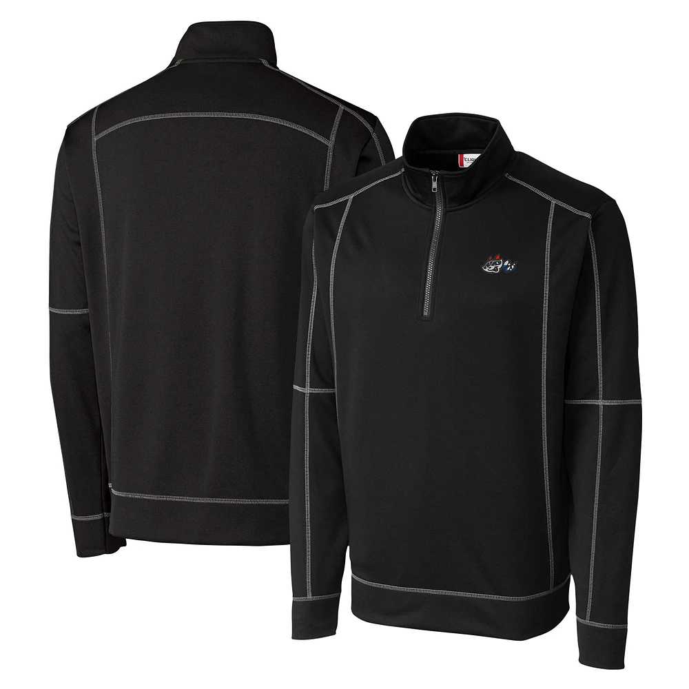 Men's Cutter & Buck Black Rocket City Trash Pandas Clique Helsa Performance Half-Zip Knit Pullover