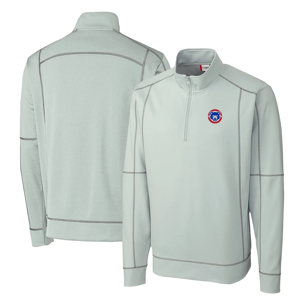 Men's Cutter & Buck Gray South Bend Cubs Clique Helsa Performance Half-Zip Knit Pullover