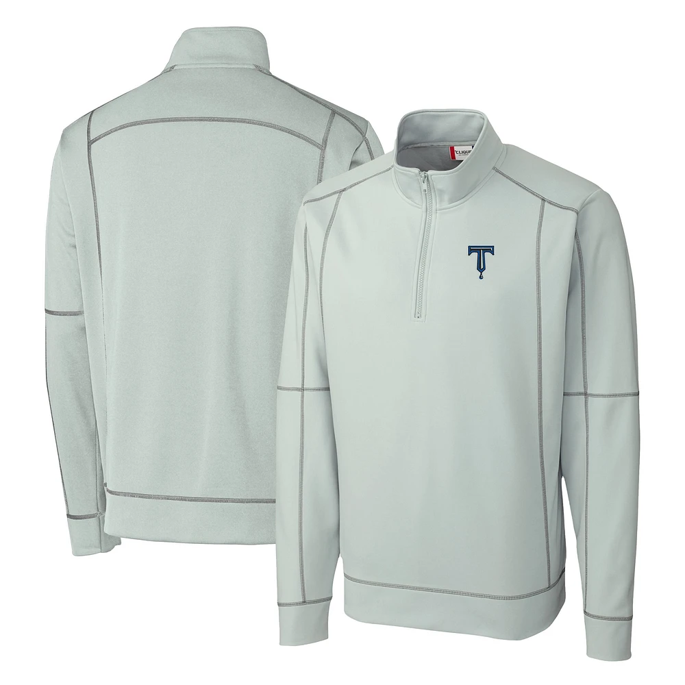 Men's Cutter & Buck Gray Tulsa Drillers Clique Helsa Performance Half-Zip Knit Pullover