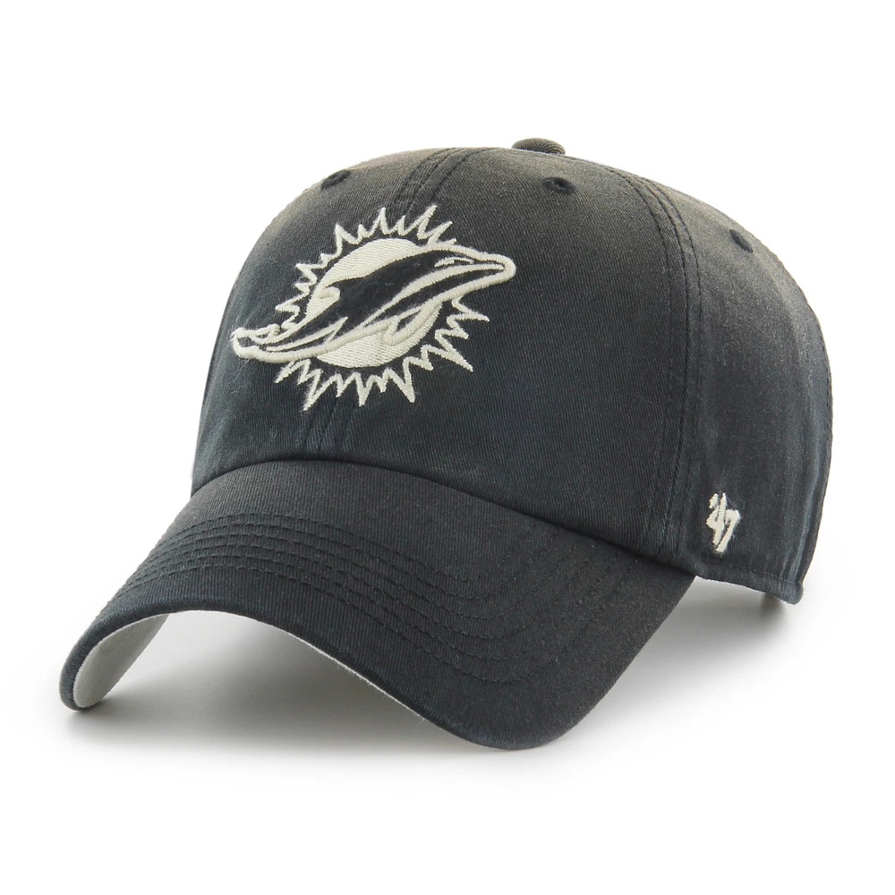 Men's '47 Black Miami Dolphins Dusted Relaxed Clean Up Adjustable Hat