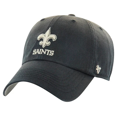Men's '47 Black New Orleans Saints Dusted Relaxed Clean Up Adjustable Hat