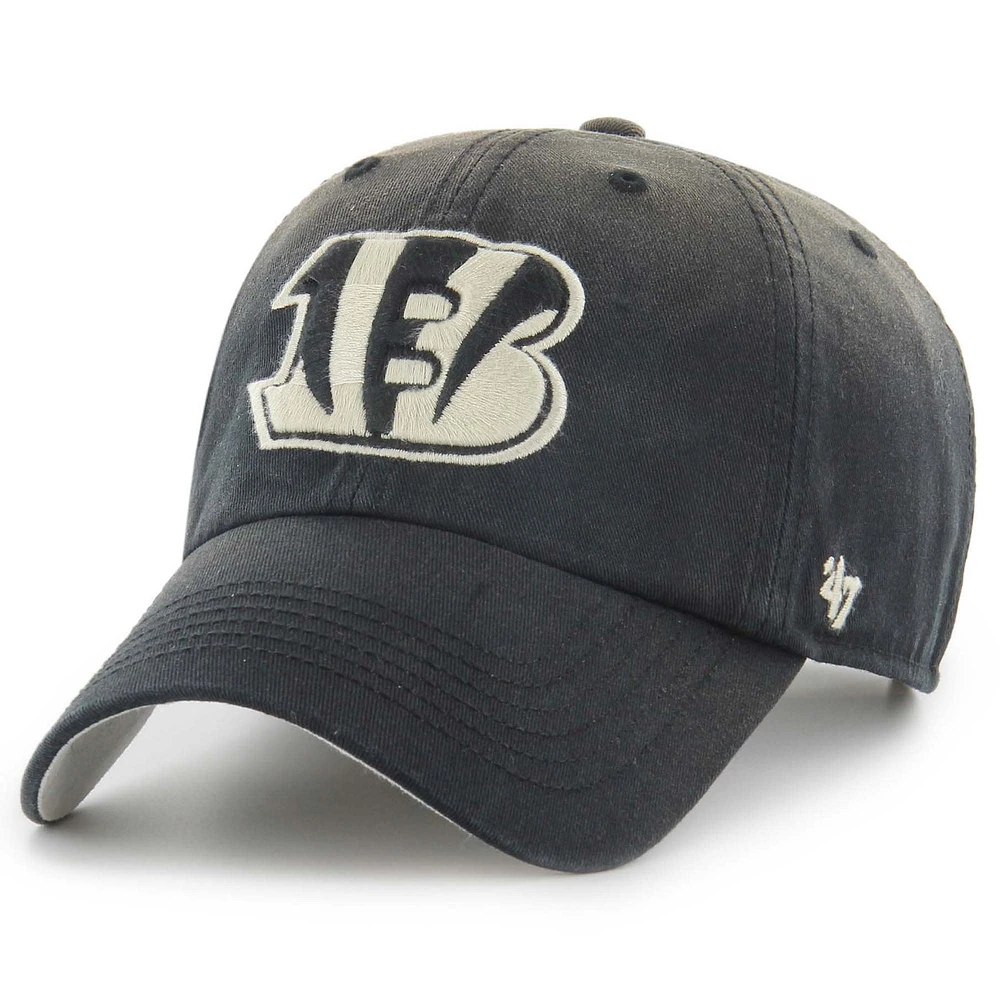 Men's '47 Black Cincinnati Bengals Dusted Relaxed Clean Up Adjustable Hat