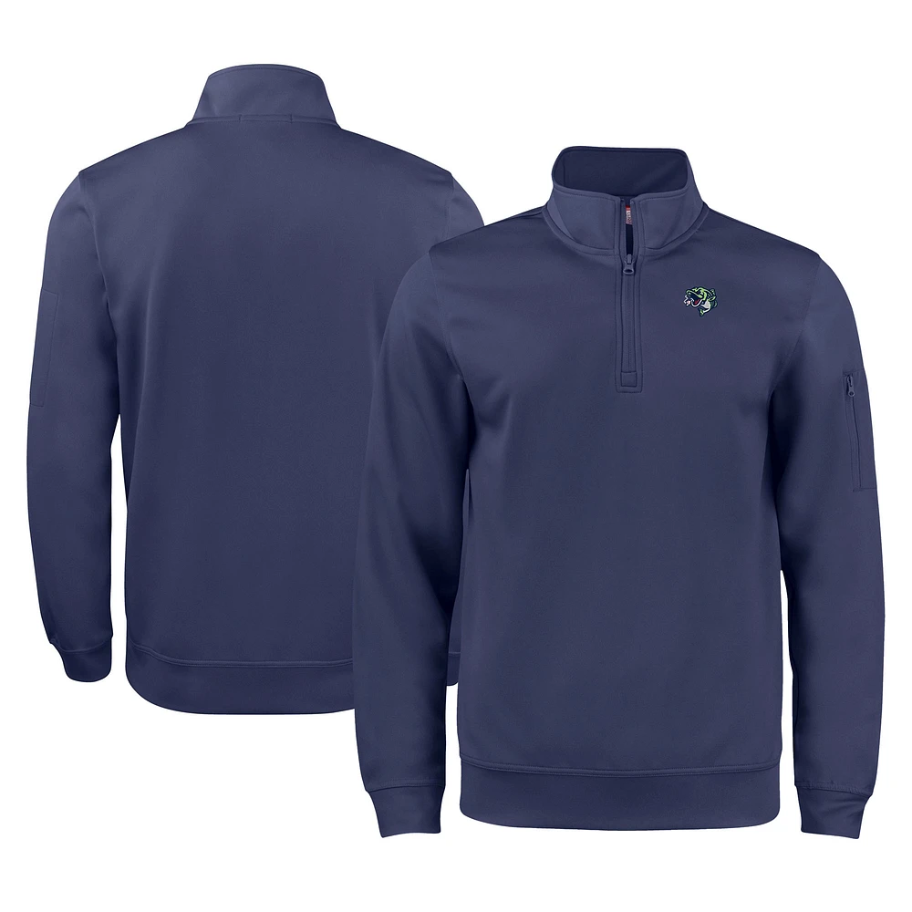 Unisex Cutter & Buck Navy Gwinnett Stripers Clique Lift Eco Performance Half-Zip Pullover Top