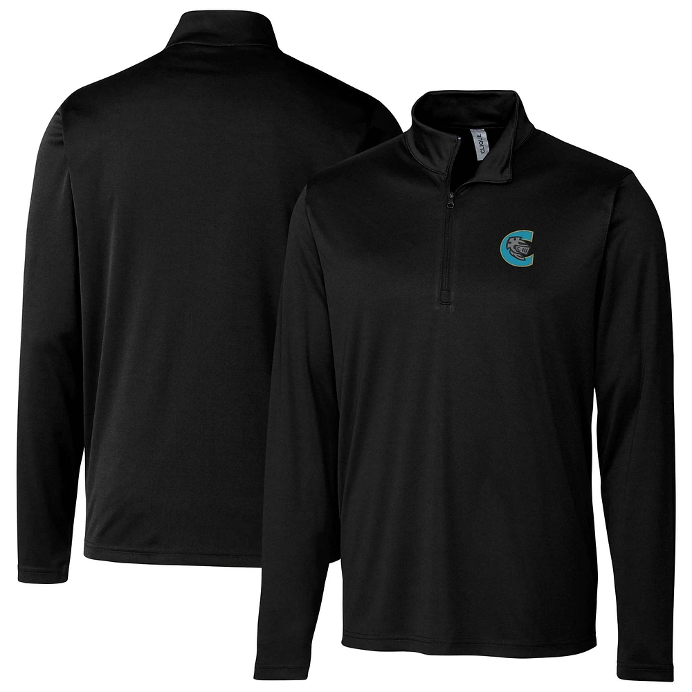Men's Cutter & Buck Black Charlotte Knights Clique Spin Eco Performance Half-Zip Pullover
