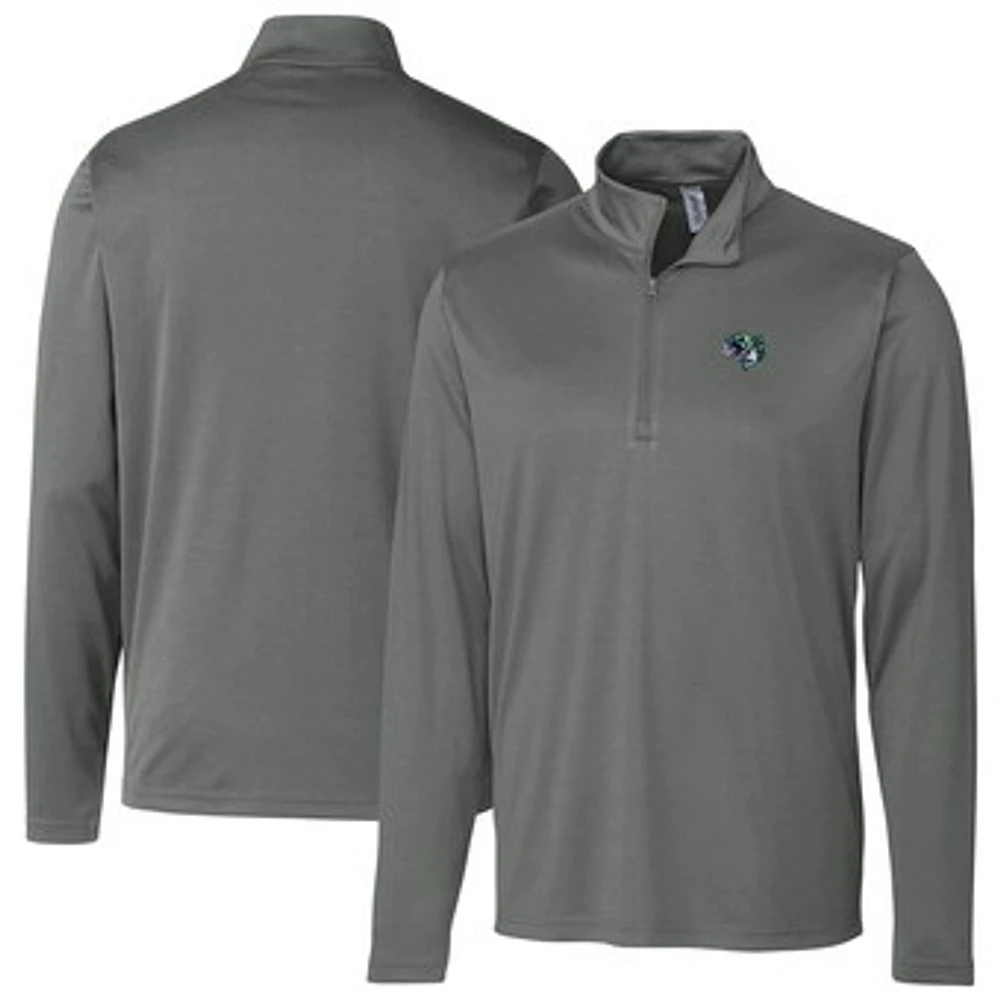 Men's Cutter & Buck Steel Gwinnett Stripers Clique Spin Eco Performance Half-Zip Pullover