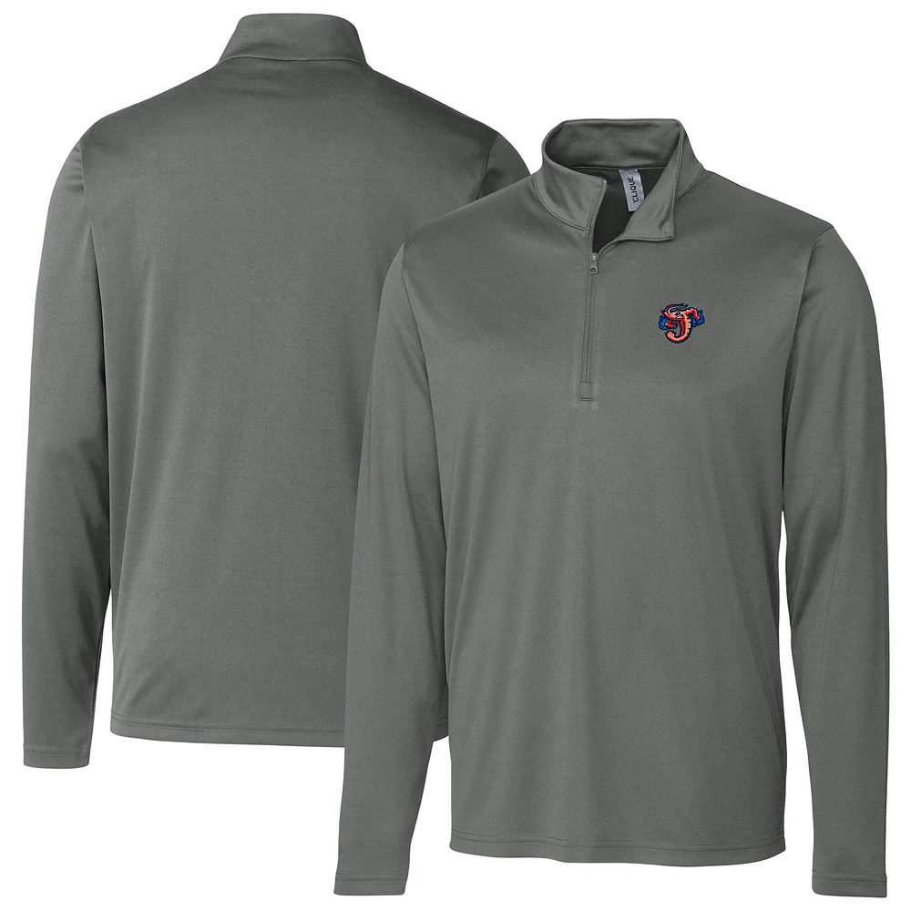 Men's Cutter & Buck Steel Jacksonville Jumbo Shrimp Clique Spin Eco Performance Half-Zip Pullover