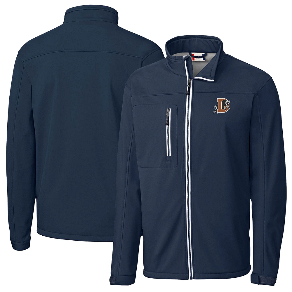 Men's Cutter & Buck Navy Durham Bulls Clique Telemark Eco Stretch Softshell Full-Zip Jacket