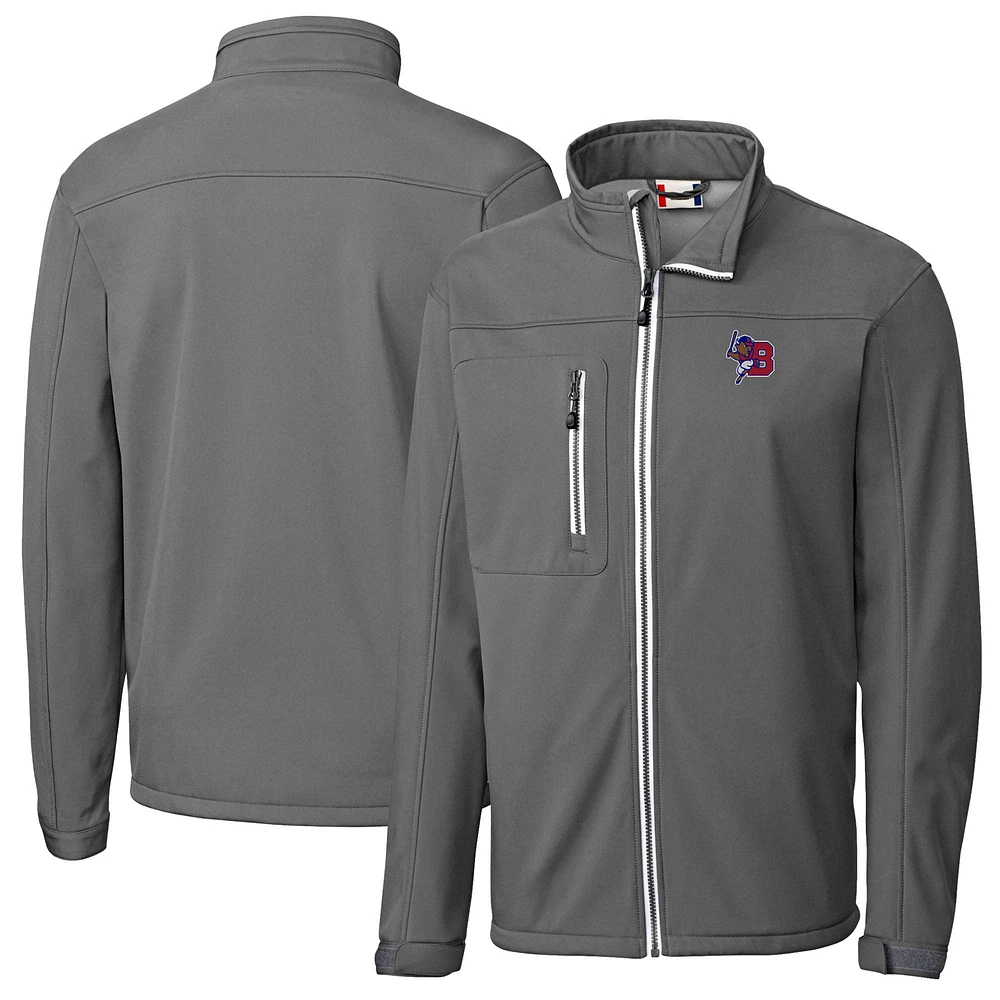 Men's Cutter & Buck Steel Buffalo Bisons Clique Telemark Eco Stretch Softshell Full-Zip Jacket