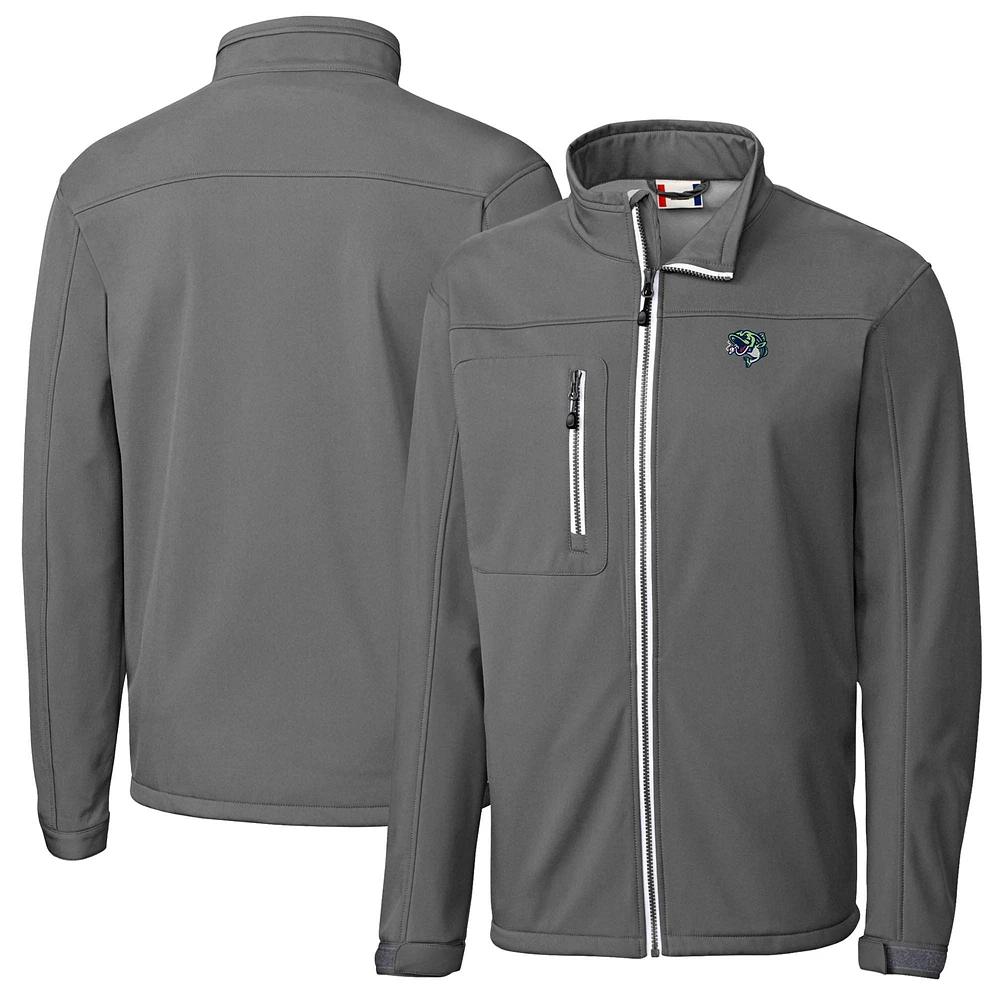 Men's Cutter & Buck Steel Gwinnett Stripers Clique Telemark Eco Stretch Softshell Full-Zip Jacket