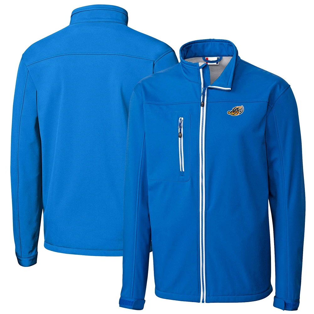Men's Cutter & Buck Royal Akron RubberDucks Clique Telemark Eco Stretch Softshell Full-Zip Jacket