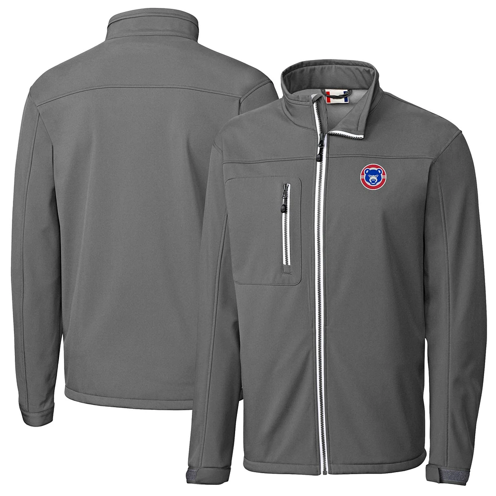 Men's Cutter & Buck Steel South Bend Cubs Clique Telemark Eco Stretch Softshell Full-Zip Jacket