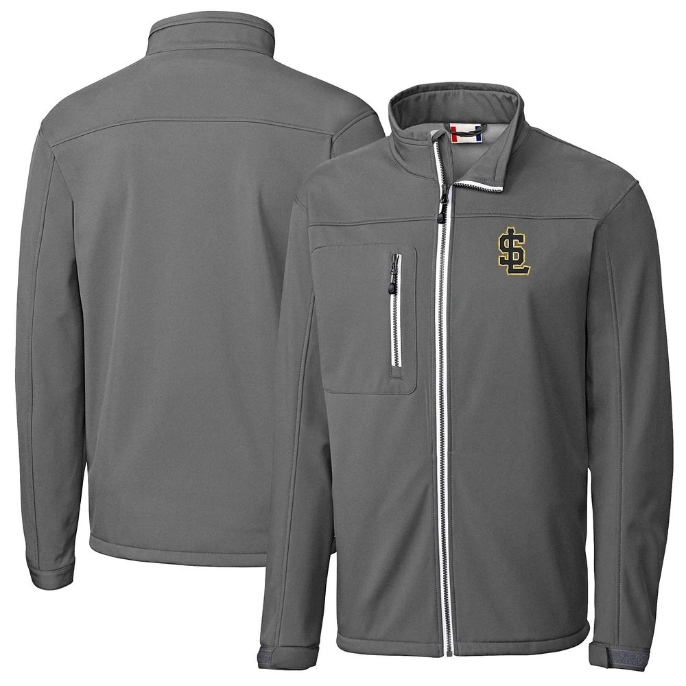 Men's Cutter & Buck Steel Salt Lake Bees Clique Telemark Eco Stretch Softshell Full-Zip Jacket