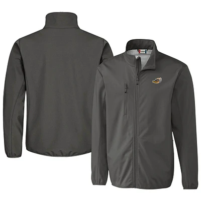 Men's Cutter & Buck Steel Akron RubberDucks Clique Trail Eco Stretch Softshell Full-Zip Jacket