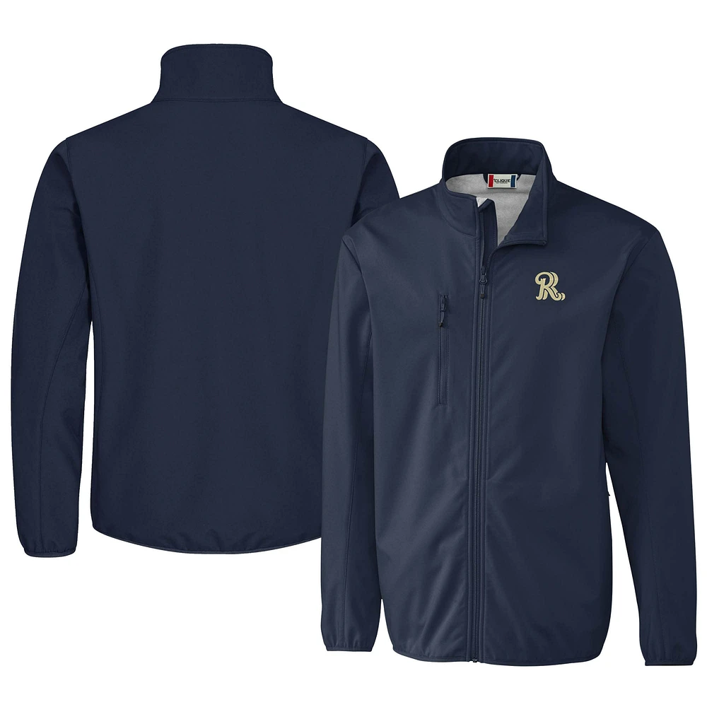 Men's Cutter & Buck Navy Frisco RoughRiders Clique Trail Eco Stretch Softshell Full-Zip Jacket