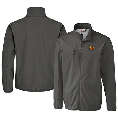 Men's Cutter & Buck Steel Las Vegas Aviators Clique Trail Eco Stretch Softshell Full-Zip Jacket