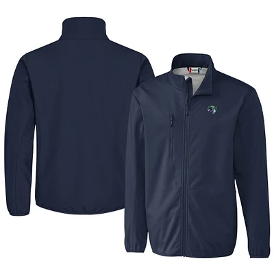 Men's Cutter & Buck Navy Gwinnett Stripers Clique Trail Eco Stretch Softshell Full-Zip Jacket