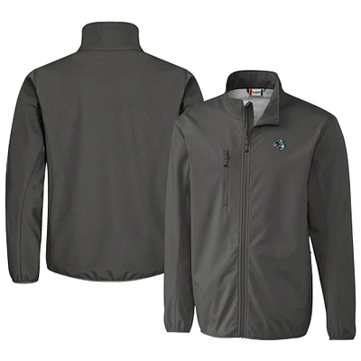 Men's Cutter & Buck Steel Gwinnett Stripers Clique Trail Eco Stretch Softshell Full-Zip Jacket